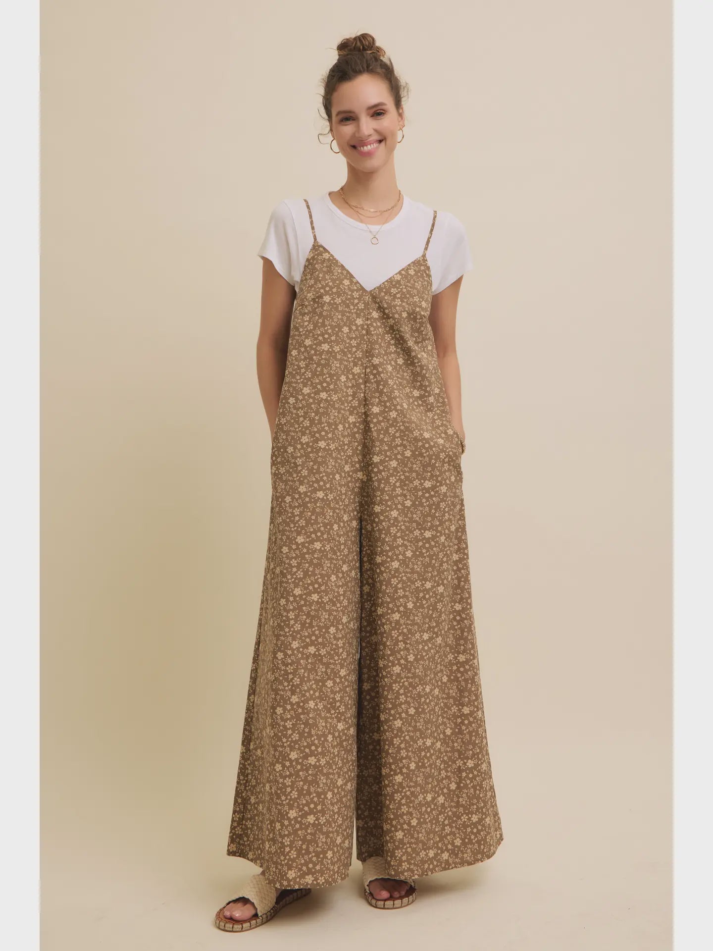 Floral Wide-Leg Cami Jumpsuit with Open-Back