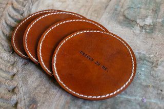 Drinks On Me Leather Coaster - Auburn