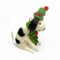 ***White & black dog with green beanie & holly Ornament - Mutley Crew Collection 2
