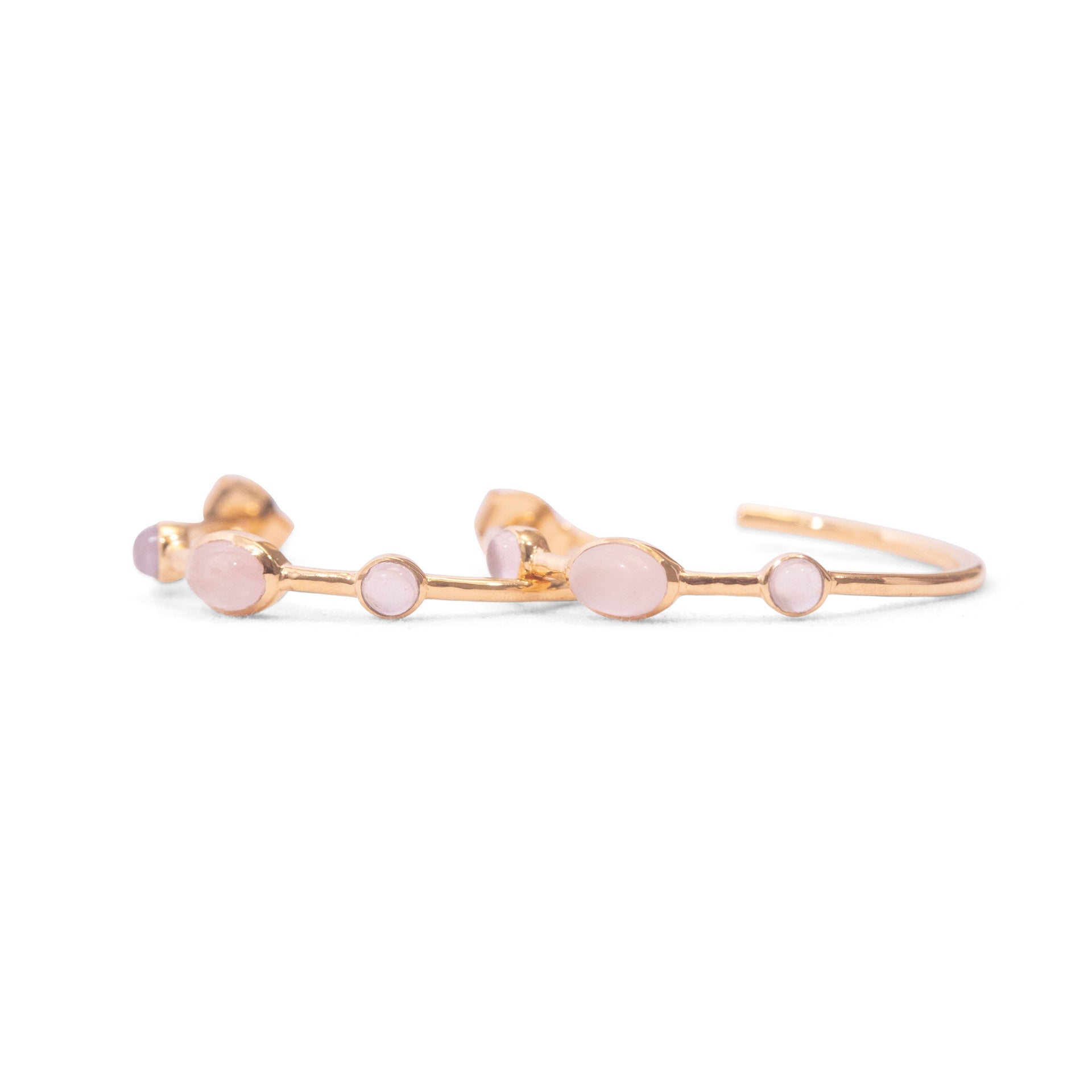 ***Rose Quartz Hoops - Gold Plated Brass