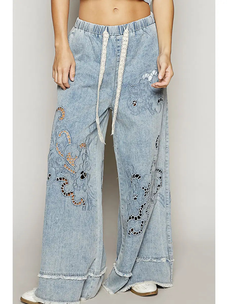 Vintage Washing Outseam Woven Twill Wide Pants