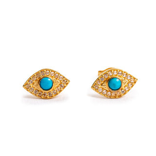 Turquoise and White Topaz Evil Eye Gold Plated Studs