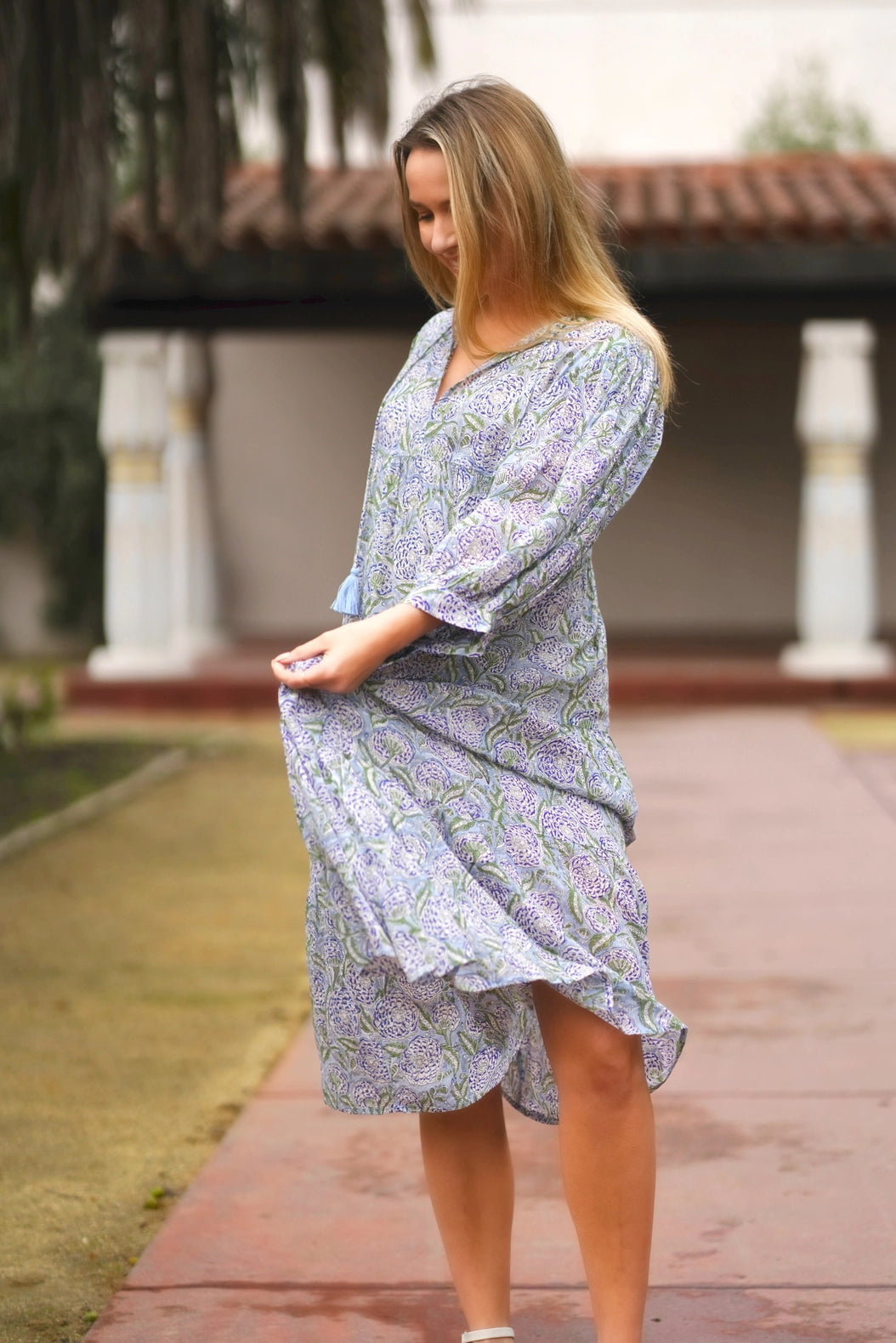 Mylah Midi Dress Block Printed, Olive Navy
