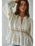 Woven Polyester Nylon Sheer Lace Detail Blouse