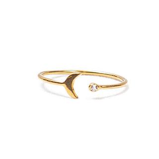 ***Gold Plated Moon and Small White Topaz Open Ring
