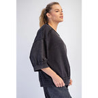 Mineral Washed French Terry Short Sleeve Top - Black