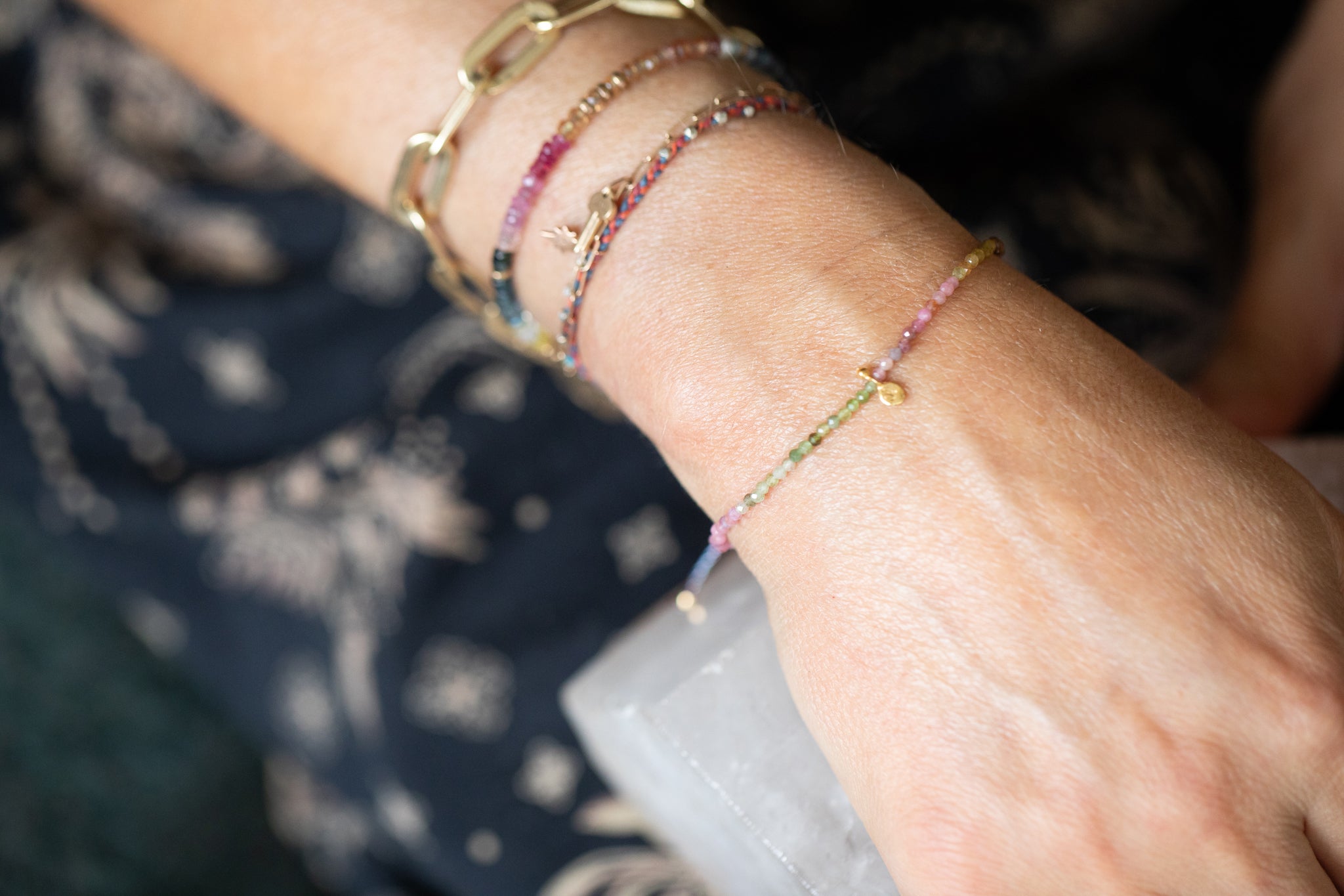 Faceted Tourmaline Bead Adjustable Bracelet