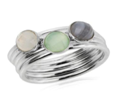 Silver Plated Ring with Aqua Chalcedony, Rainbow Moonstone and Blue Lace Agate