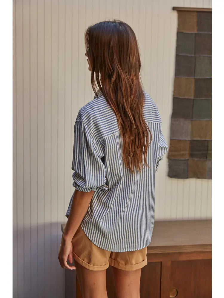 Woven Cotton Collar Neck Button Front Long Sleeve