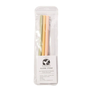 3 Silicone Straws and Brush Set - Mustard, Pink & Sage