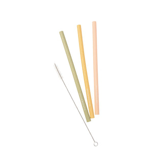 3 Silicone Straws and Brush Set - Mustard, Pink & Sage