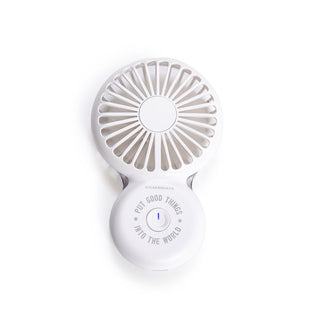 Handheld USB "Put Good Things Into the World" Fan White 5.25"x3.25"