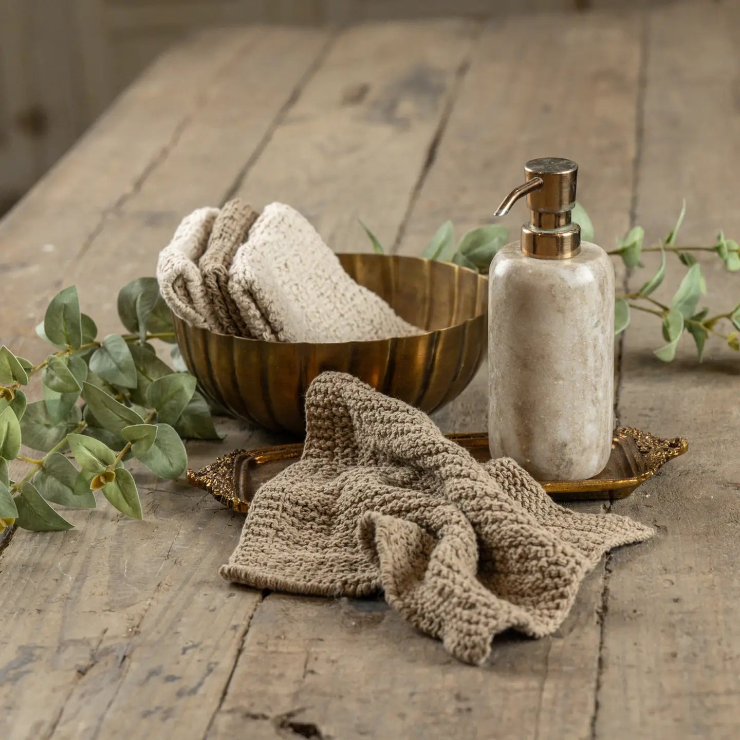 Tan & Cream Knit Washcloths