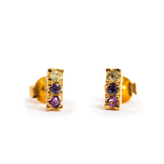 ***Gold Plated Bar Studs with Peridot, Iolite, and Amethyst
