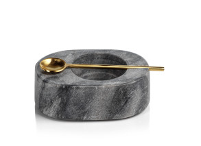Tuscan Gray Marble Salt & Pepper Bowl w/ Gold Spoon