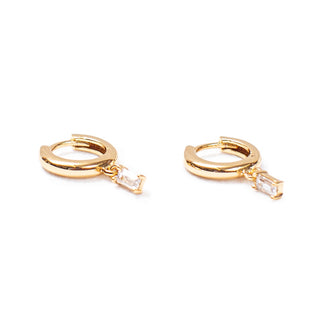 Gold Plated Baguette Charm Huggie Earrings
