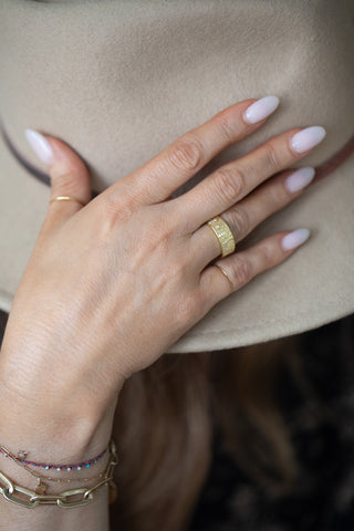 ***Gold Plated Wooden Textured Band with Stone Accents