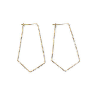 Dimpled Long Pentagon Hoop Earrings 2-1/2" x 1-1/4"