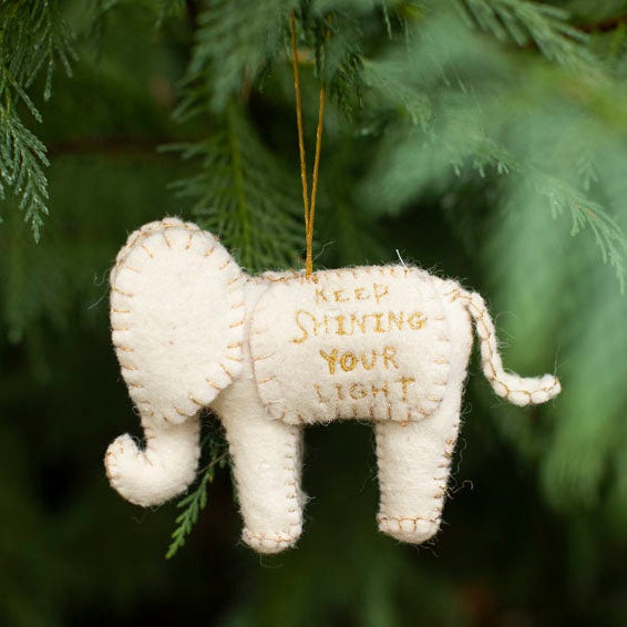Keep Shining Your Light Felt Elephant Ornament