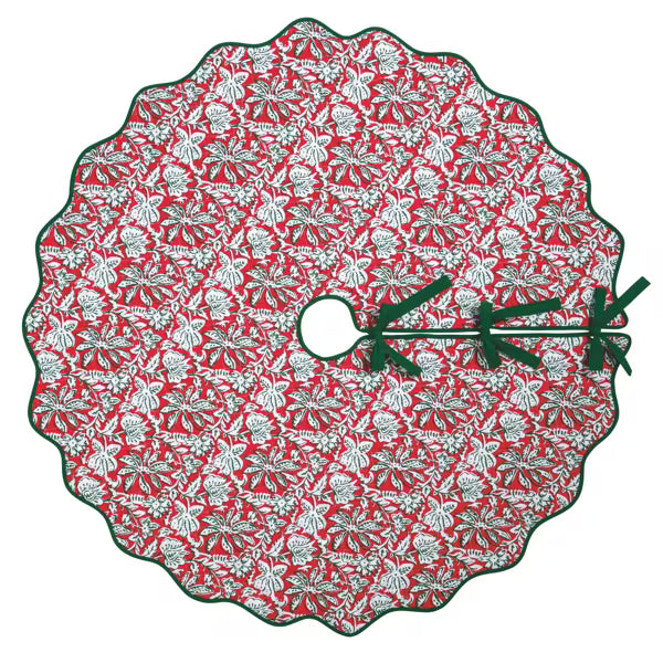 Christmas Block Print Tree Skirt, Reversible