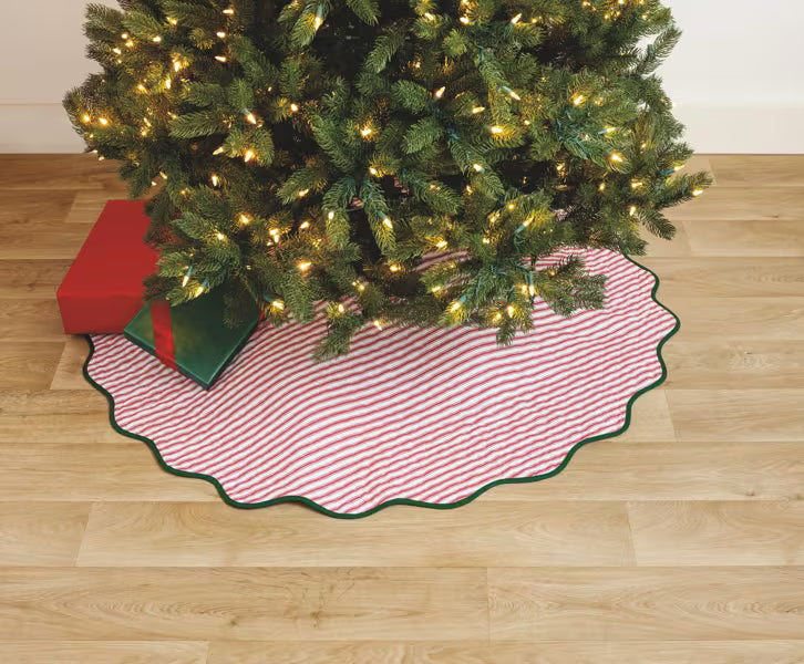 Christmas Block Print Tree Skirt, Reversible