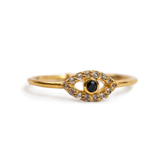 ***Black Spinel and White Topaz Evil Eye Ring adjustable