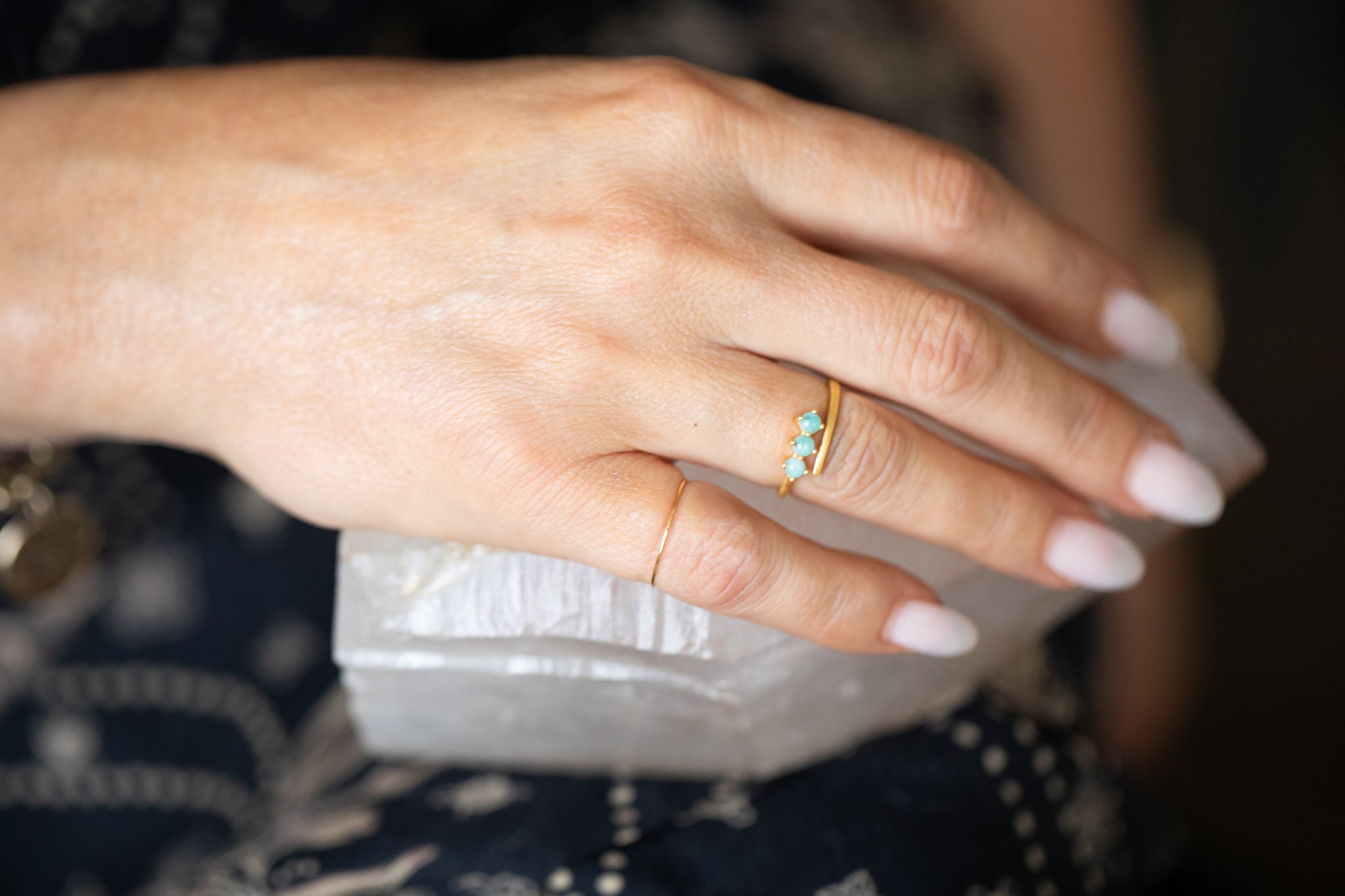***Gold Plated 3 Amazonite Open Ring Adjustable