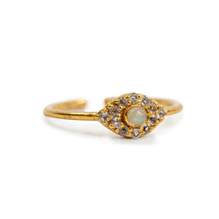 ***Opal and White Topaz Evil Eye Ring adjustable