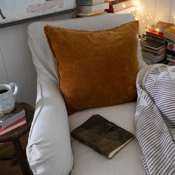 Canyon Velvet Pillow with Poms