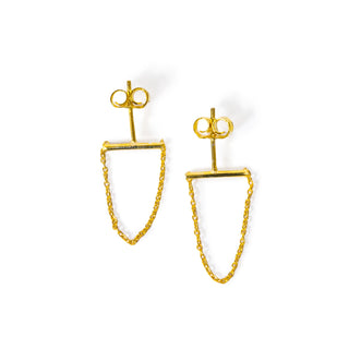 ***Gold Plated Bar Earrings with Threader Chain Drop