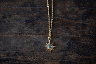 Opal & White Topaz Starburst Necklace - Gold Plated Brass