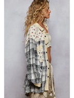 Long Sleeve Gauze Outseam Floral Plaid Shirt Jacket