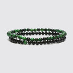 Onyx / Green Tiger Eyes Beaded Bracelet Set