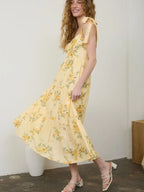 Floral Tie Strap with Scallop Lace Trim Midi Dress