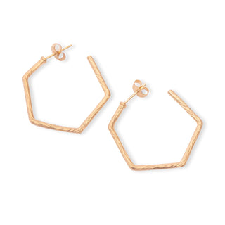 ***Hexagon Matte Hoops - Gold Plated Brass