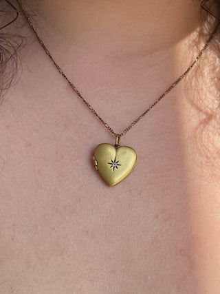 ***Large Heart Locket Necklace with Stone - Brass 16" chain