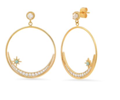 Pave Crescent Open Hoop Earrings