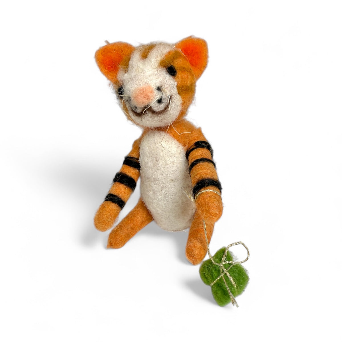 Calico Naughty Kitten with Green Present Ornament