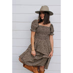 Floral A Line Dress, Brown