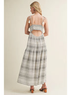 Striped Dress with Tassel and Bead Detail - Black