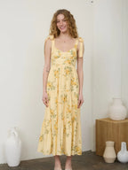 Floral Tie Strap with Scallop Lace Trim Midi Dress