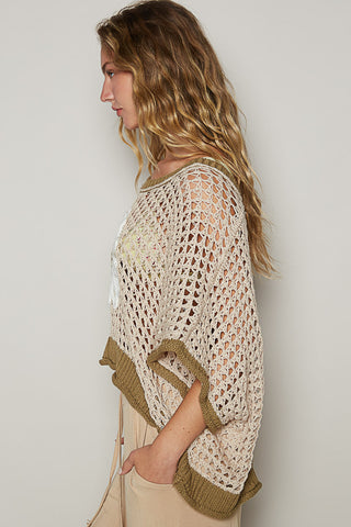 Round Neck Sleeveless Floral Thin Sweater Top