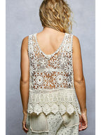 Round Neck Sleeveless Crochet Scalloped Top