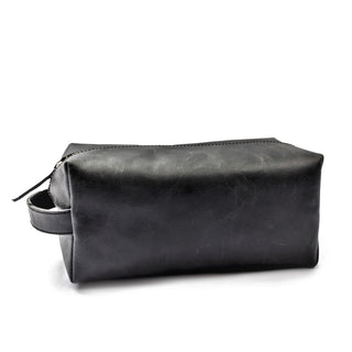 Black Distressed Leather Dopp Kit Black