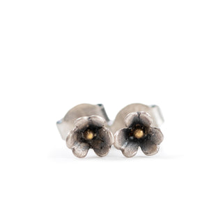 Small Flower Stud Earrings in Silver Oxidized Finish