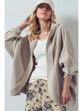 Washed Waffle Knit Hooded Cardigan