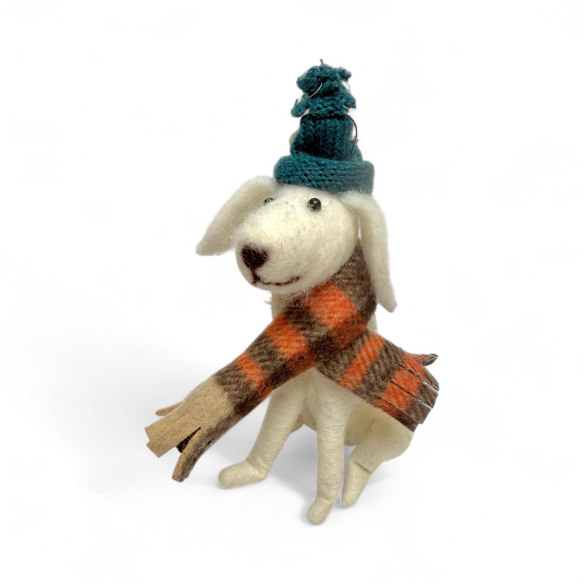 ***White dog with blue hat & plaid scarf Ornament - Mutley Crew Collection 2
