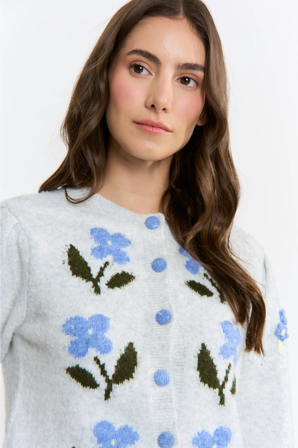 Wool-Blend Floral Embroidery Cardigan