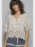Crochet Trim Neckline Short Sleeve Jacket Top