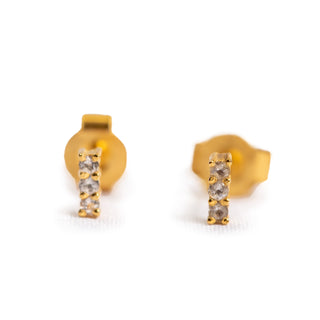 ***Mini Gold Plated Brass Bar Studs with White Topaz
